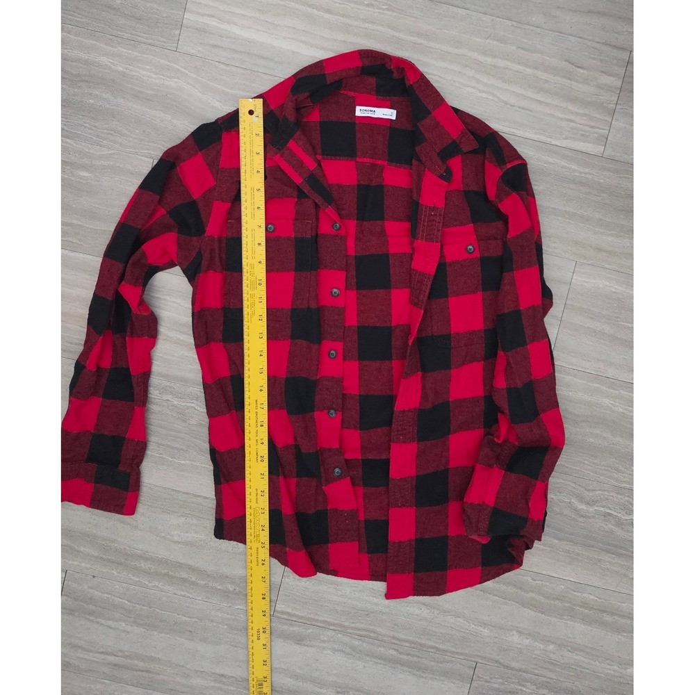 Sonoma Goods For Life Mens Red Black Buffalo Plaid Flannel Shirt Small